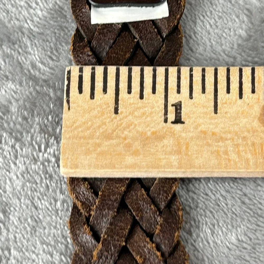Mens Brown Braided Genuine Leather Belt Silver Buckle Size XL Woven 51 Inch